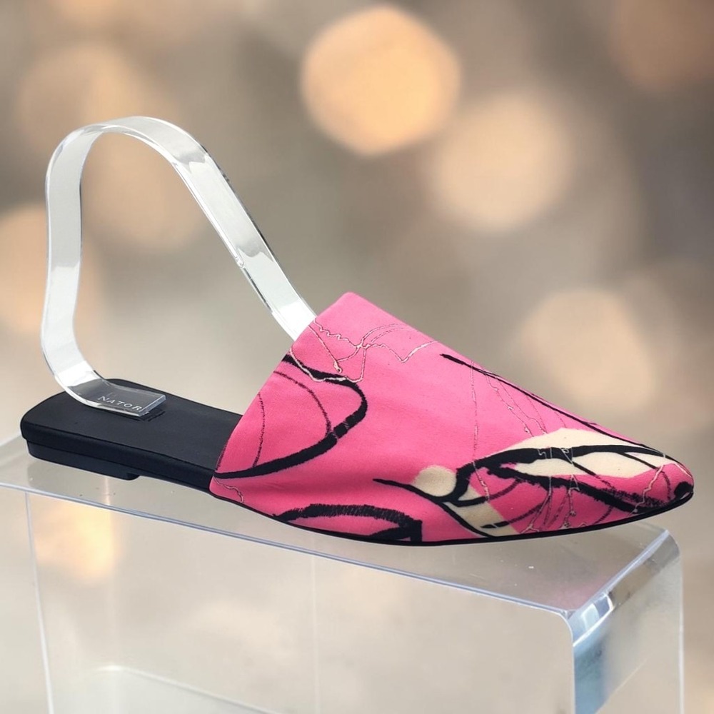 Natori Adore Womens Pink Black Floral Pointed Toe Mules Slides Flat 9M